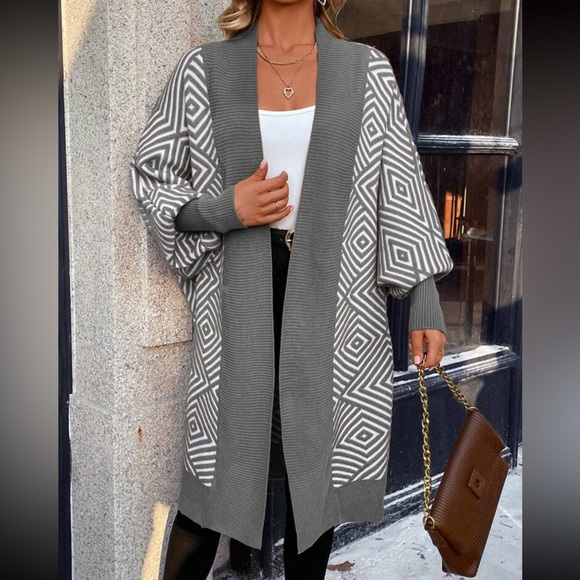 Bohemian Style Knitted Lantern Sleeve Sweater Cardigan main image 0